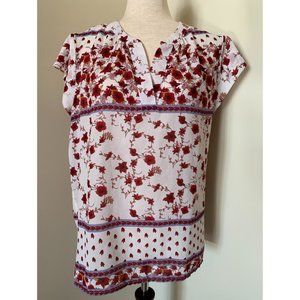 LIZ CLAIRBORN Rust Cream Floral Sleeveless, Sz L